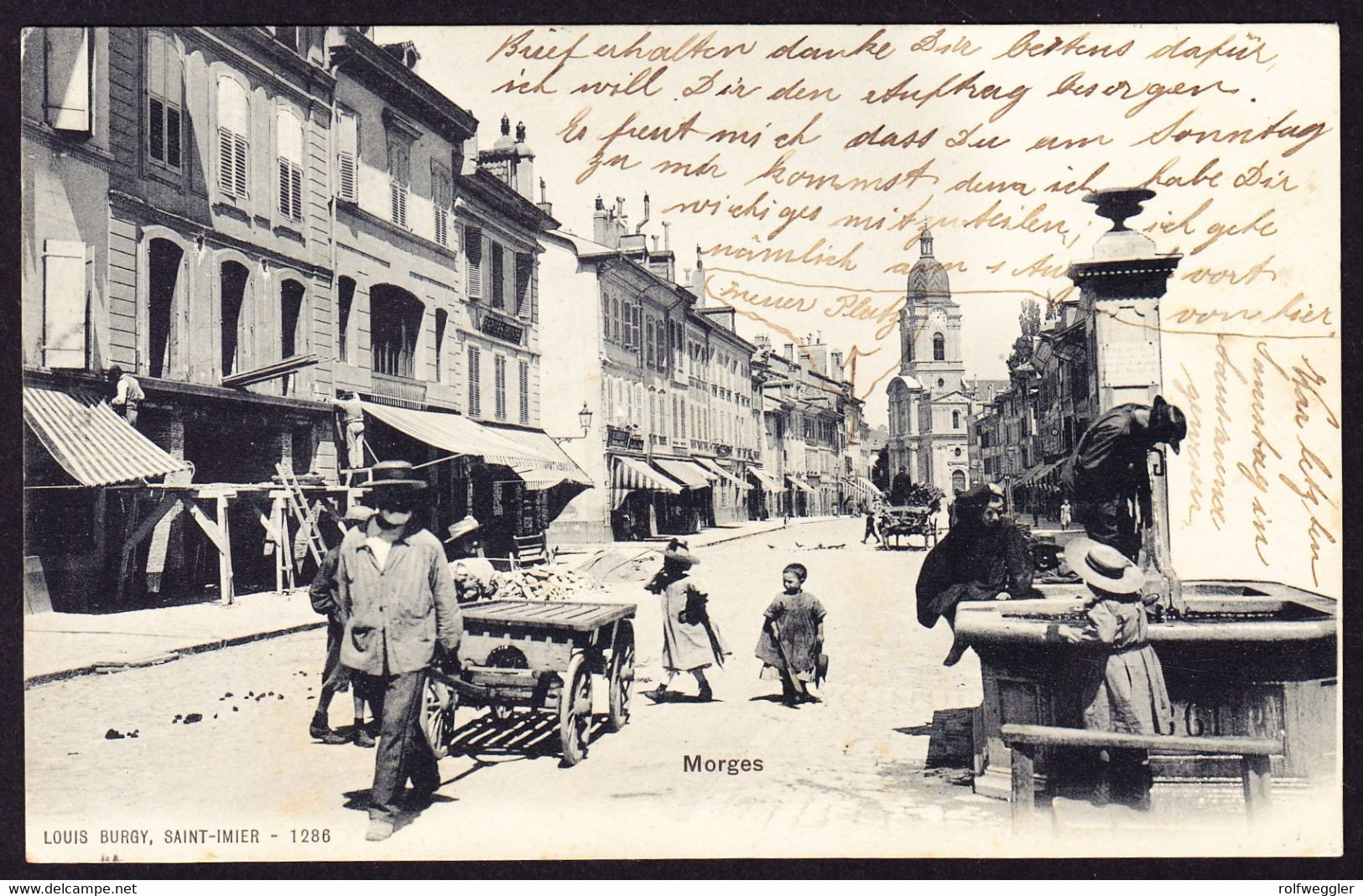 1907 Mit Bahnpost Gelaufene AK: Strassenszene In Morges. Stempel Régional, Bière - Morges Sowie VUFFLENS - Bière