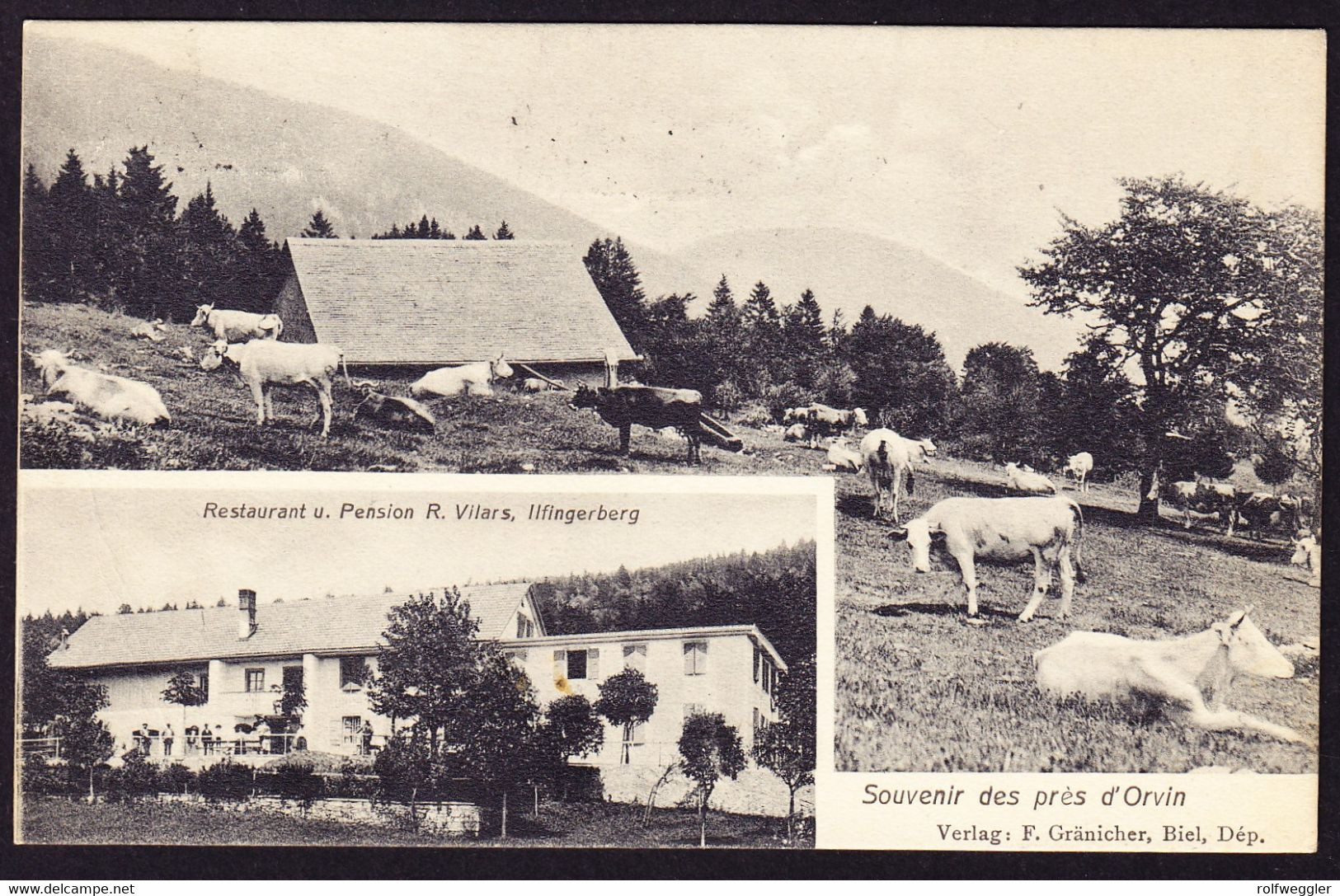 1912 Gelaufene AK: Souvenir Des Près D'Orvin. Links Unten Eckbug. Restaurant Und Pension Vilars, Ilfingerberg. Stab- - Orvin