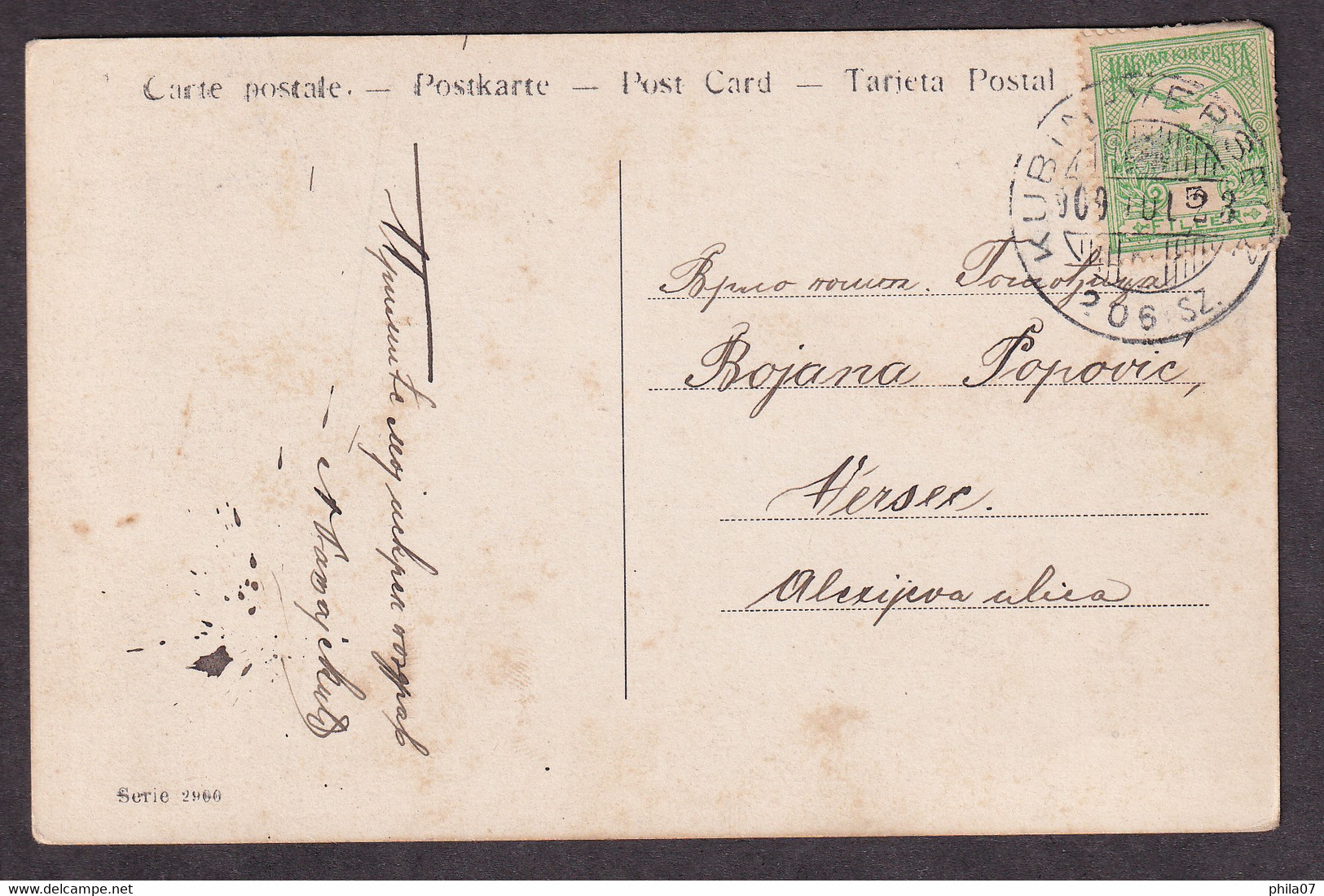 SERBIA - Postcard Cancelled By T.P.O. KUBIN-VERSETZ 23.07. 1909. / 2 Scans - Serbien