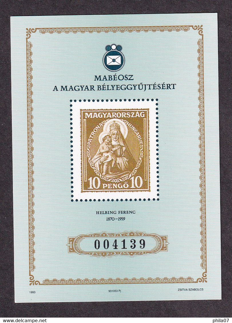HUNGARY 1993 - Helbing Ferenc 1870-1959. Mabeosz A Magyar Belyeggyujtesert / 2 Scans - Commemorative Sheets