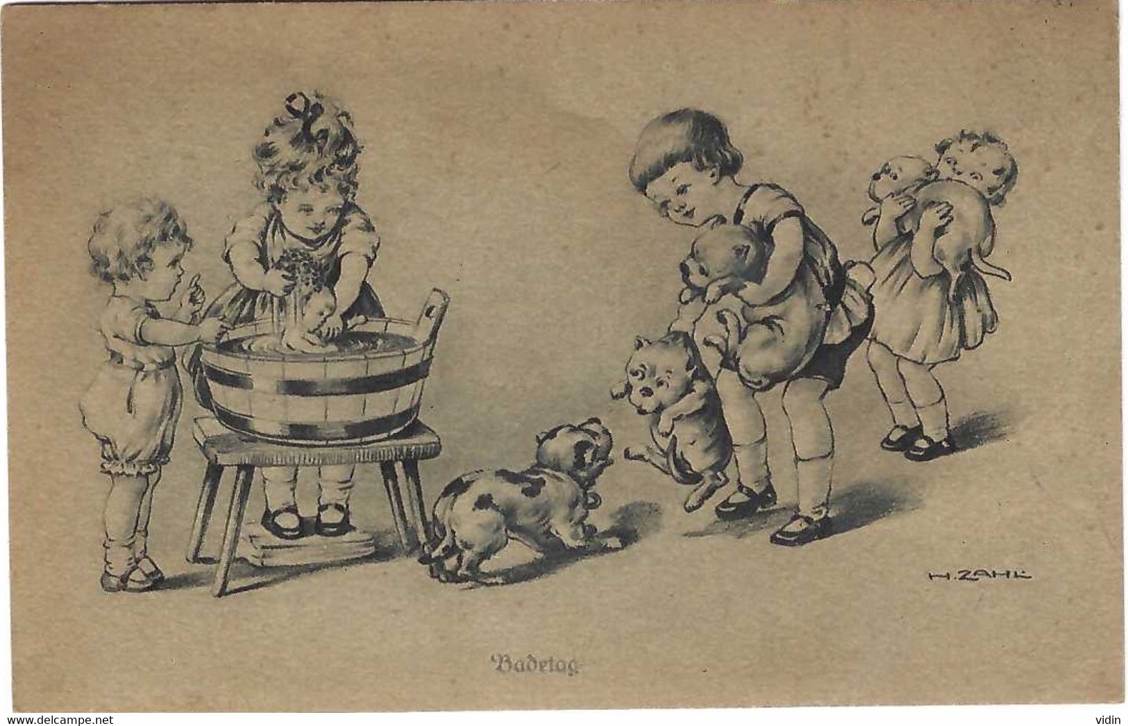 Enfants Et Chiens Bassine Filles Garçons, Par H. ZAHL - Zahl, H.