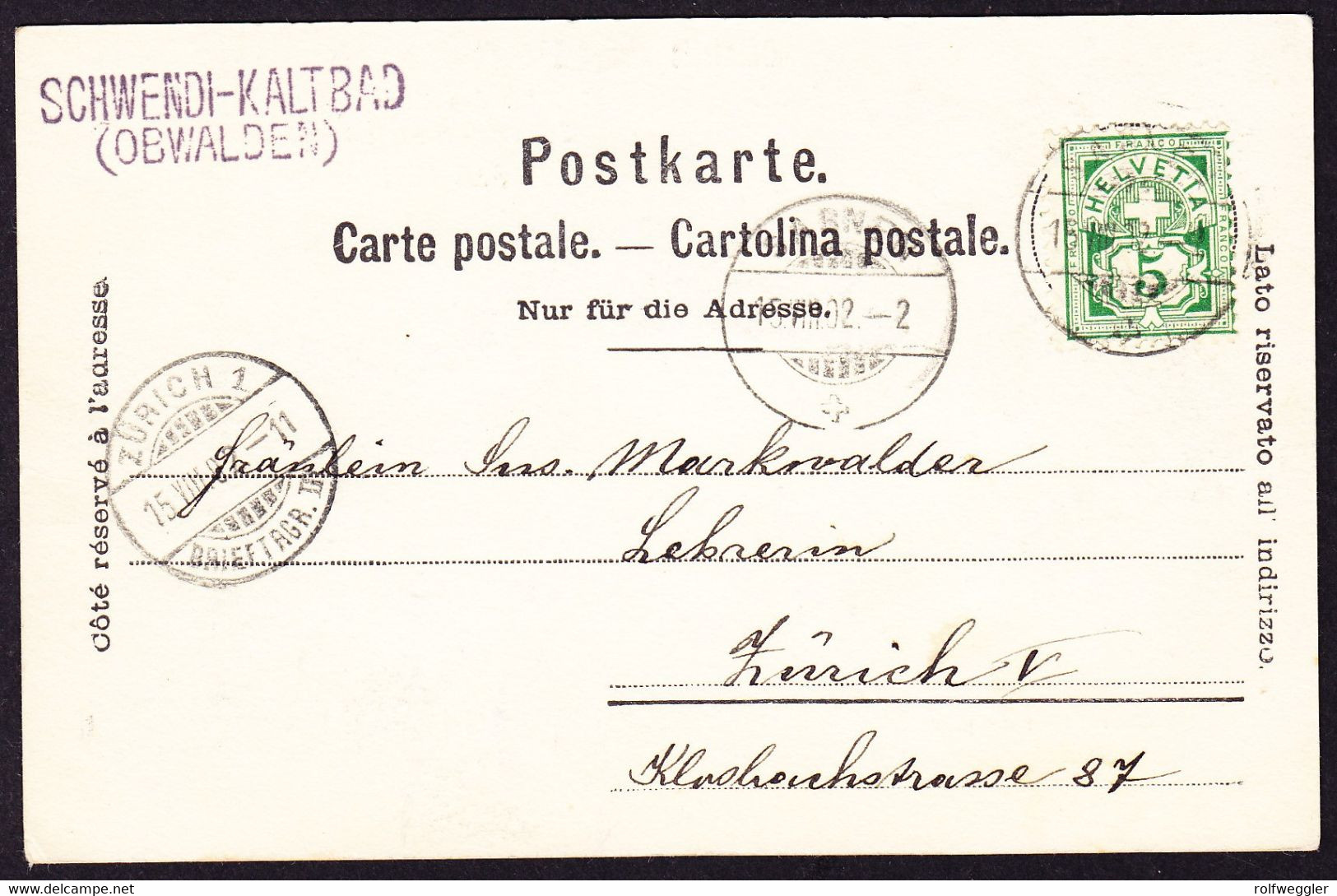 1902 Offizielle Festkarte Eidg. Schwing- Und Älplerfest, Sarnen Mit Stabstempel SCHWENDI-KALTBAD (Obwalden) - Sarnen