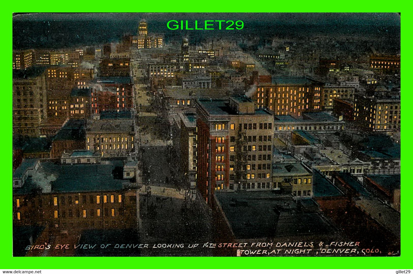 DENVER, CO - BIRD'S EYE VIEW OF DENVER LOOKING UP 16th STREET FROM DANIELS & FISHER TOWER AT NIGHT - M.R. SCHMIDT & CO - - Denver