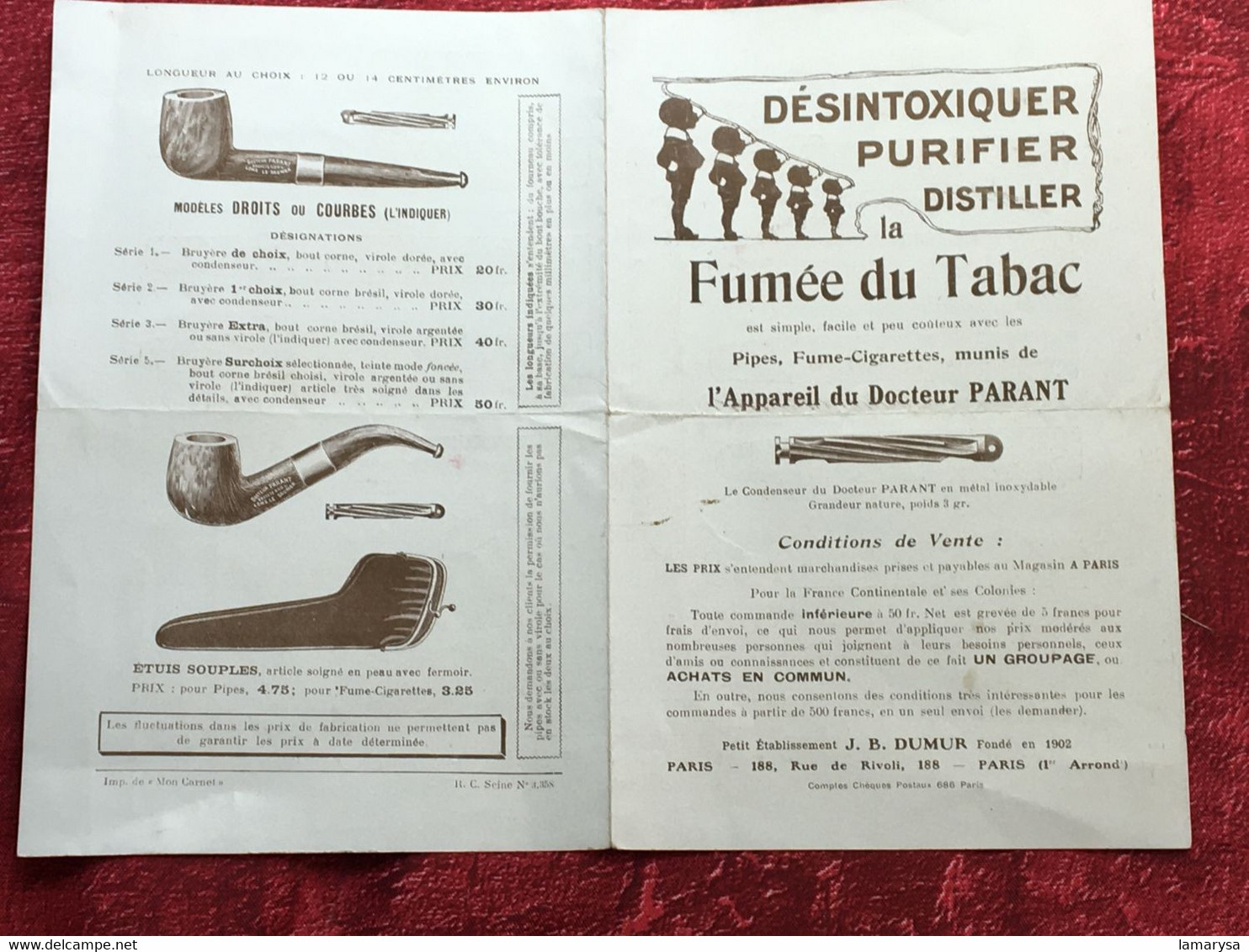 Tabac(objets Liés)Fume Cigarette-Pipes dépliant Publicitaire-☛Publicité-☛désintoxiquer-purifier-distiller Fumée Tabac - Reclame-artikelen