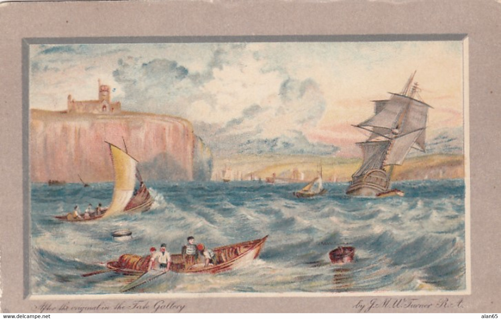 Whitby UK, Sailing Ship And Abbey On Cliff, Turner Painting On C1900s Vintage Tuck's #2624 Postcard - Whitby