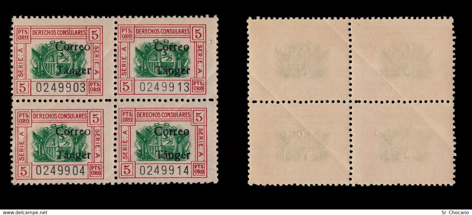 TANGER.1938.Derechos Consulares.5p.Blq 4.MNH Edifil.145 - Marruecos Español