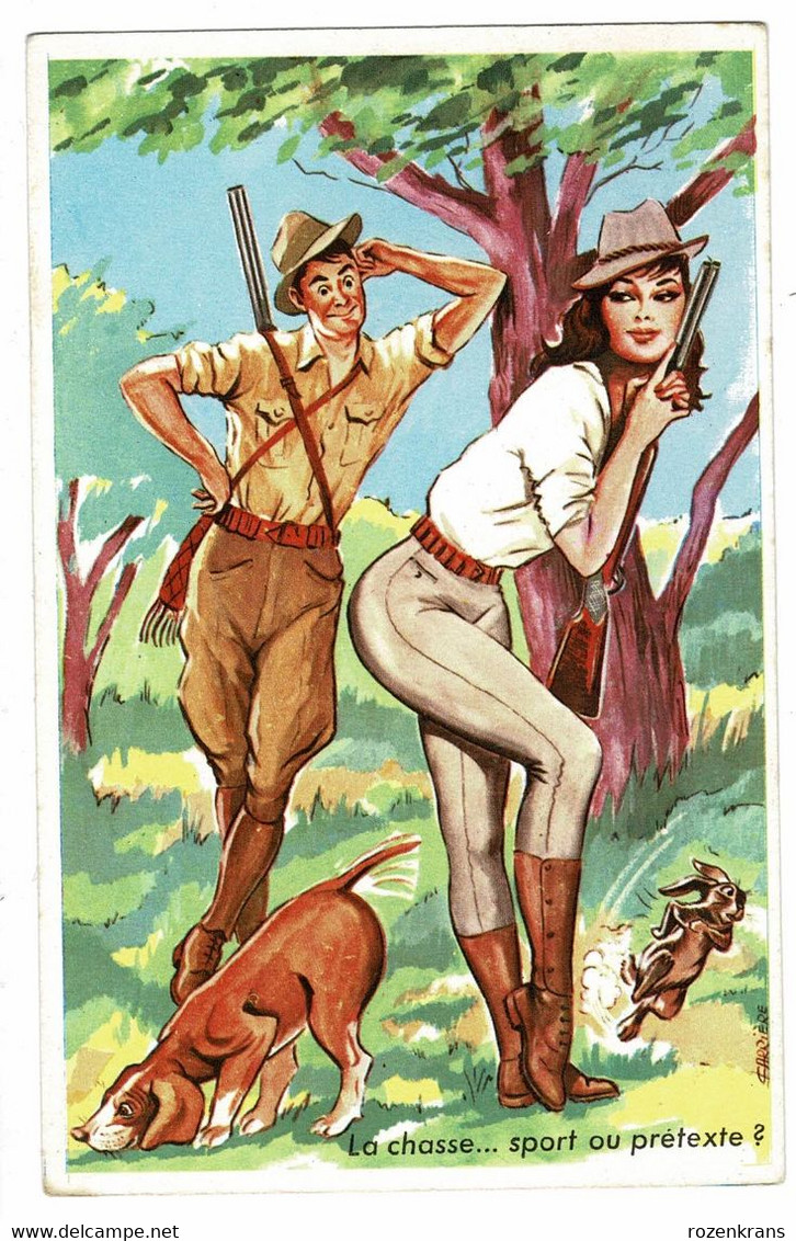 CPA Illustrator Illustrateur Humour Louis Carrière Chasseur Hunting Jacht Jager Pin Up Sexy Lady Girl Safari Lapin Dog - Carrière, Louis