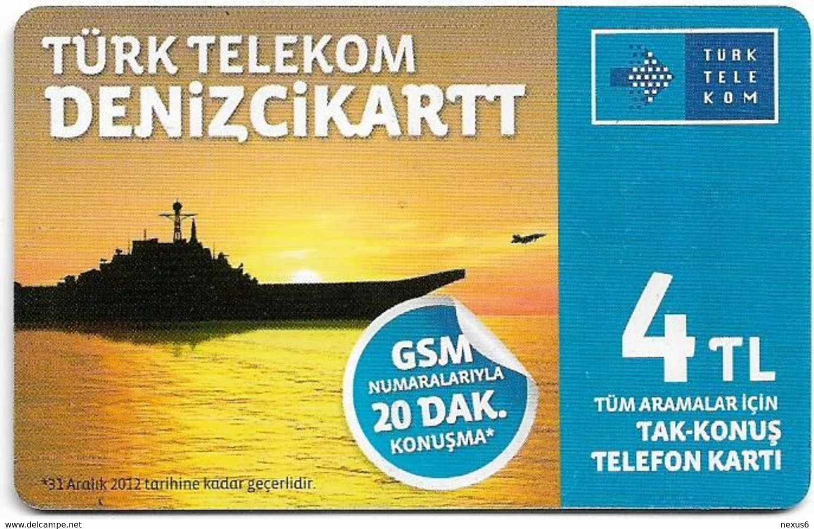 Turkey - TT (chip) - Soldier Cards - C-0292 - Denizci Kart (Aralik 2014), Chip Gem5 Red, 4₤, 2012, Used - Türkei