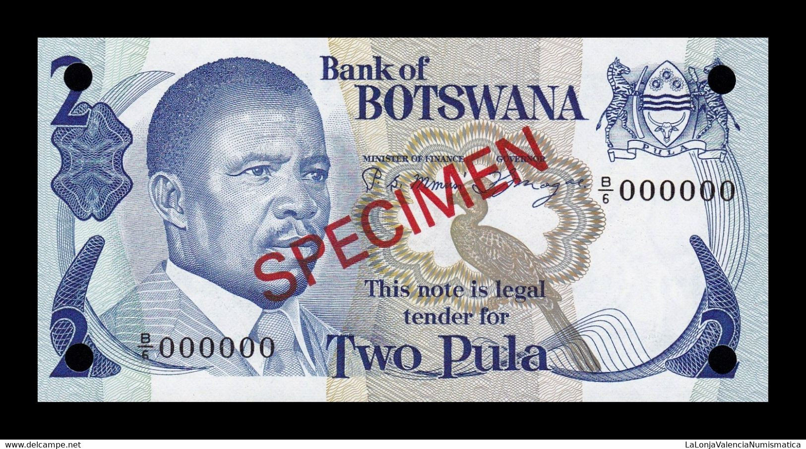 Botswana 2 Pula 1982 Pick 7As Specimen SC UNC - Botswana