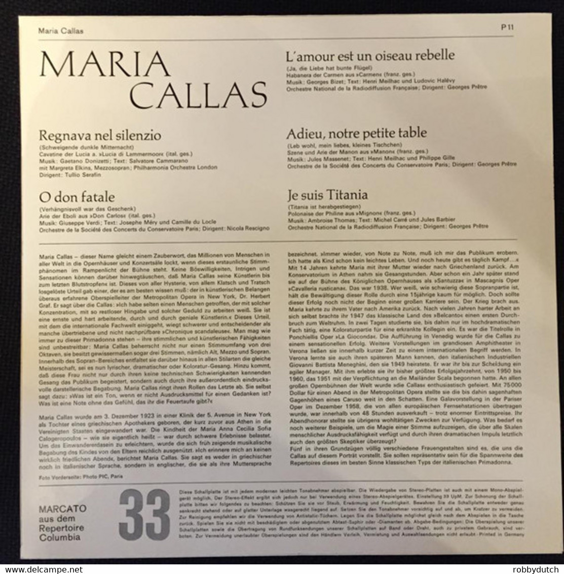 * 10" LP *  MARIA CALLAS - SAME (Aus Dem Repertoire Columbia) - Oper & Operette