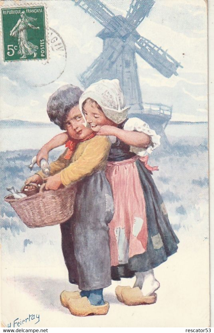 Cpa Illustration Deux Petits Enfants Des Flandres Amoureux - Nord-Pas-de-Calais