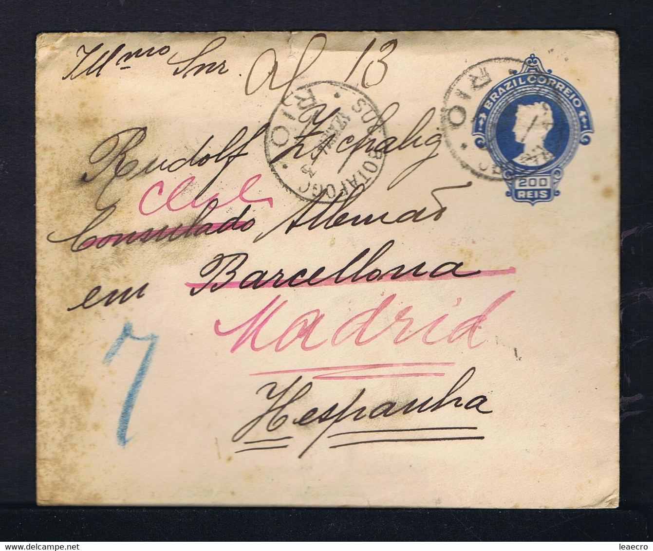 Gc6834 BRAZIL  Cover Postal Stationery Mailed 1914 SUC. Botafogo -RIO »Barcelona / Madrid - Other & Unclassified