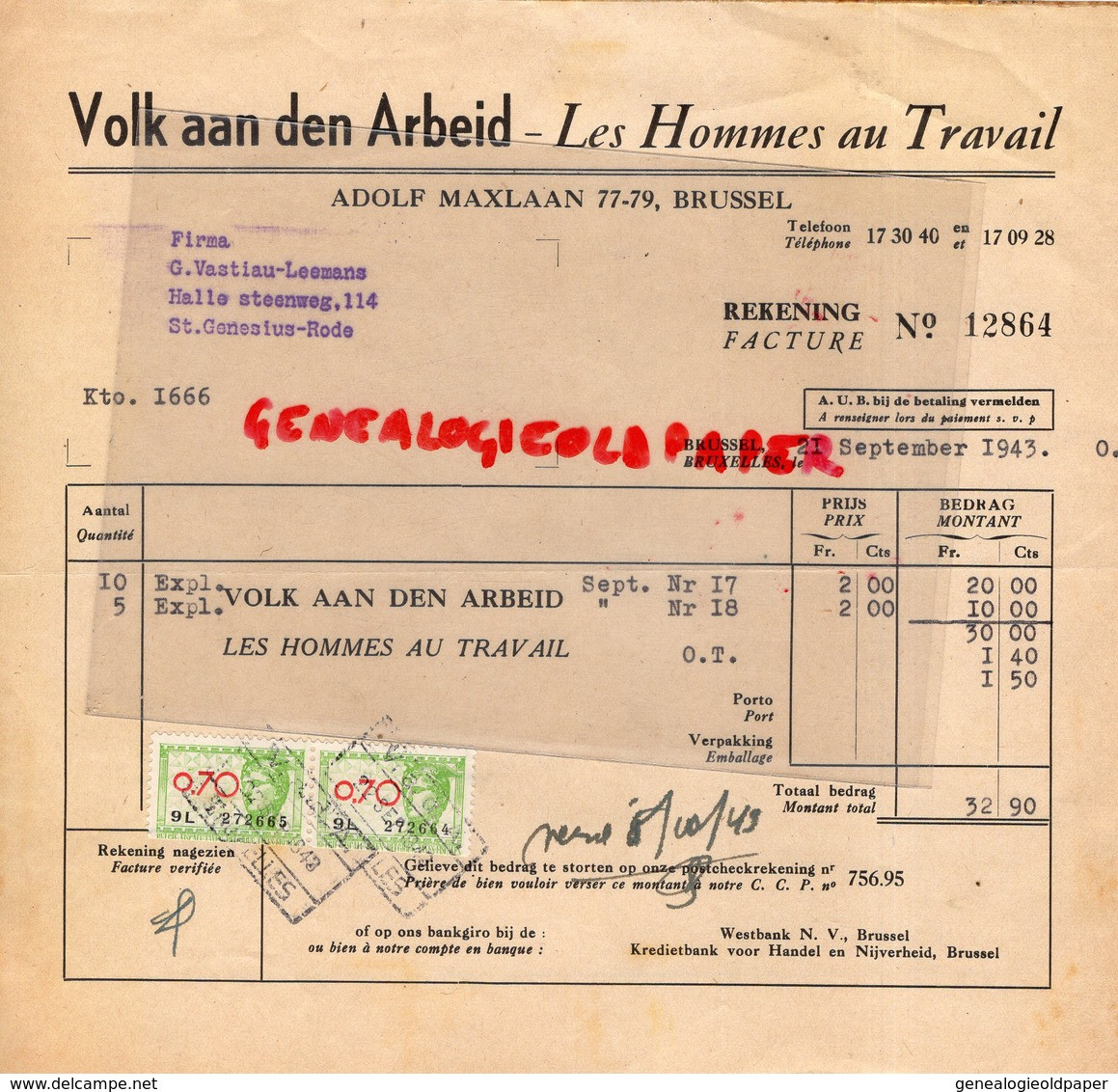 BELGIQUE-BRUSSEL BRUXELLES-VOLK AAN DEN ARBEID-LES HOMMES AU TRAVAIL-ADOLF MAXLAAN-1943  RARE - Straßenhandel Und Kleingewerbe