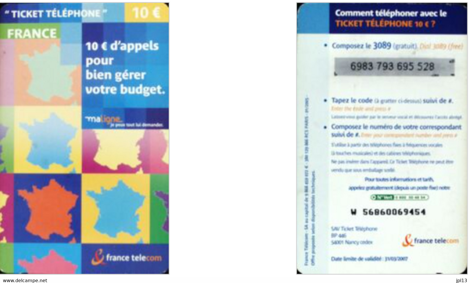Ticket Téléphone - France - France Telecom - 10€ France, Série W 4675, Exp. 28/02/2007 - Biglietti FT