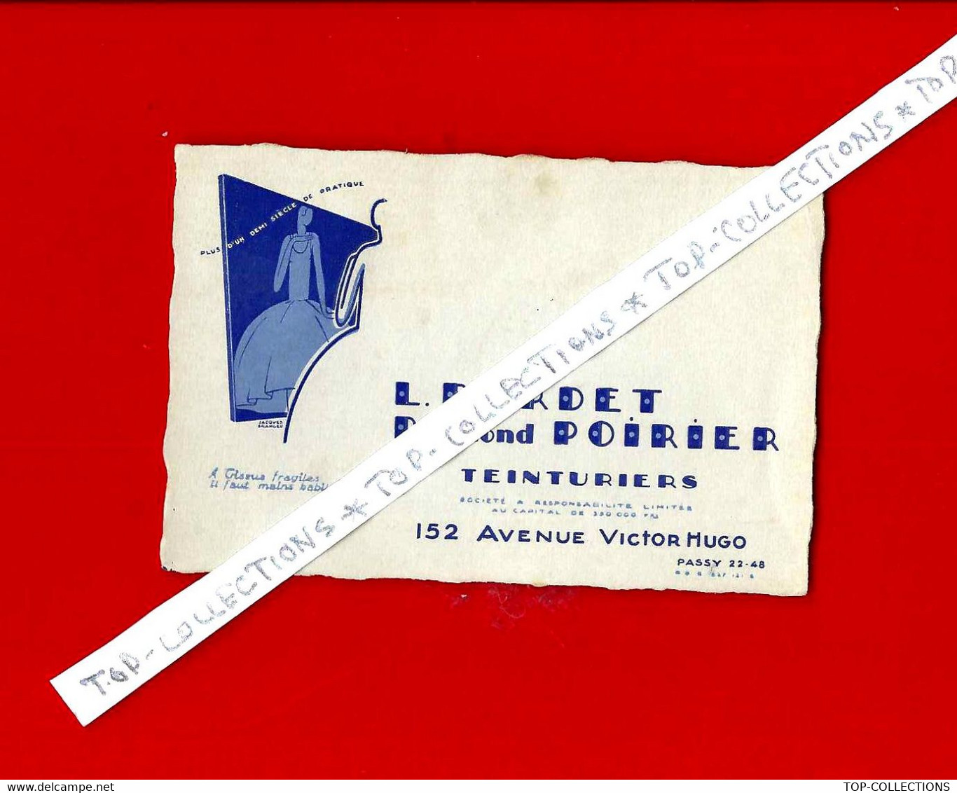 C. 1930 CARTE COMMERCIALE Art Déco Sign. Jacques Branger Au Nom De R.Bordet Teinturiers Paris Passy B.E.VOIR SCANS - 1900 – 1949