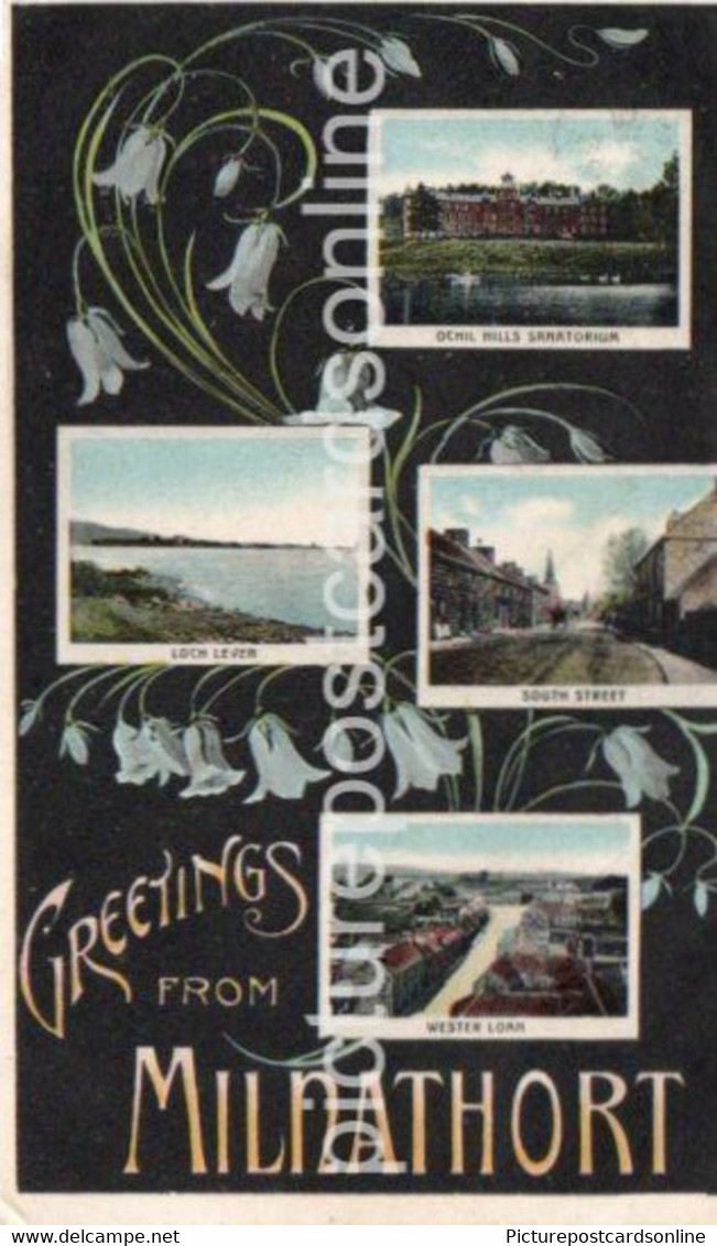 GREETINGS FROM MILNATHORT NICE OLD COLOUR MULTIVIEW POSTCARD SCOTLAND - Kinross-shire