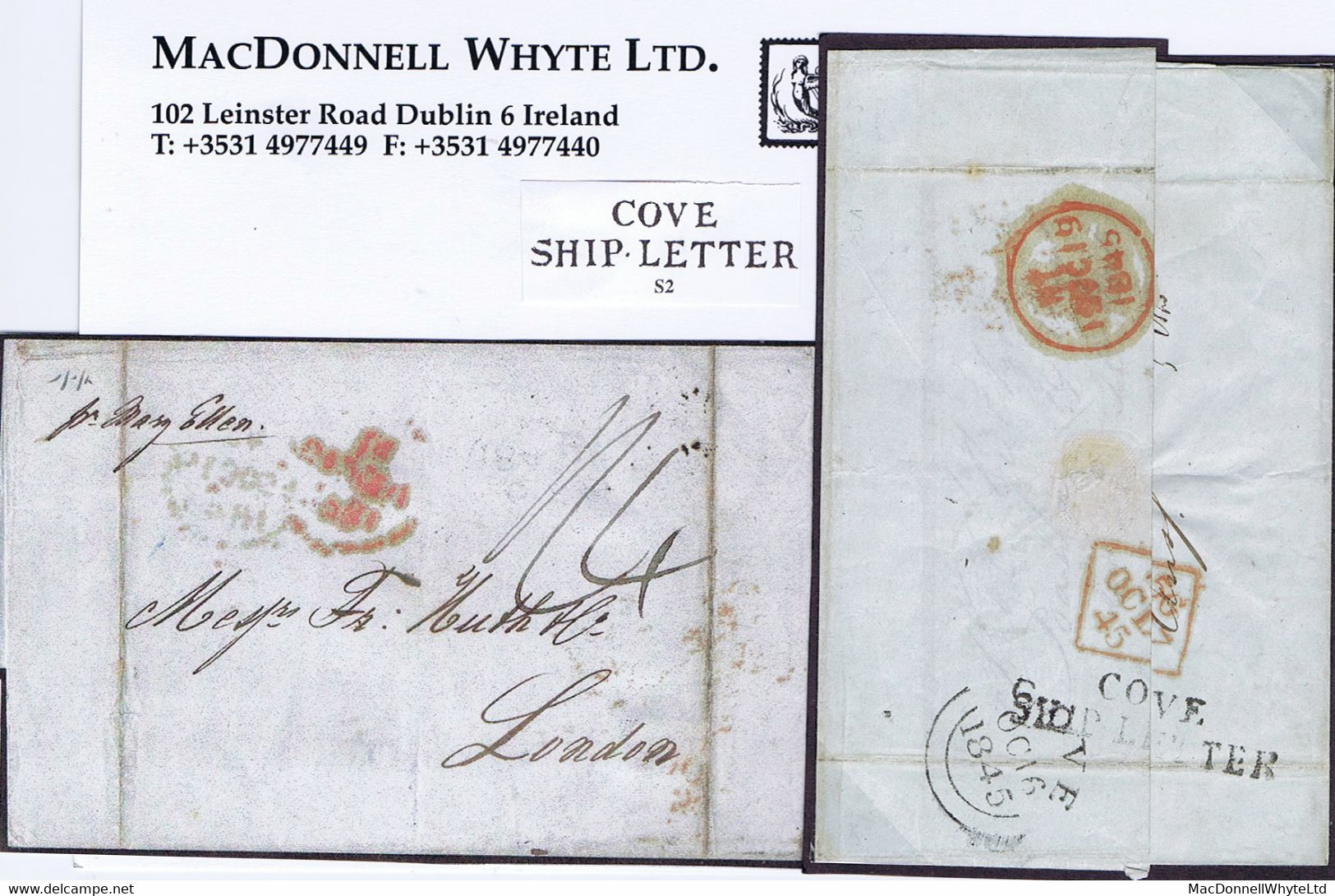 Ireland Cork Maritime 1845 Cover Bahia Brazil To London With COVE/SHIP LETTER In Black, Rated Double Uniform Ship "1/4" - Vorphilatelie