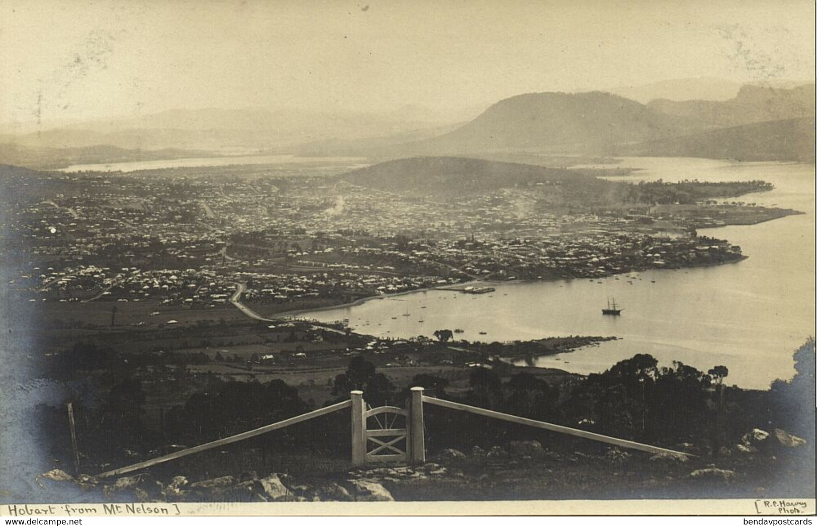 Australia, TAS, HOBART, View From Mt. Nelson (1910) R.C. Harvey RPPC Postcard - Hobart