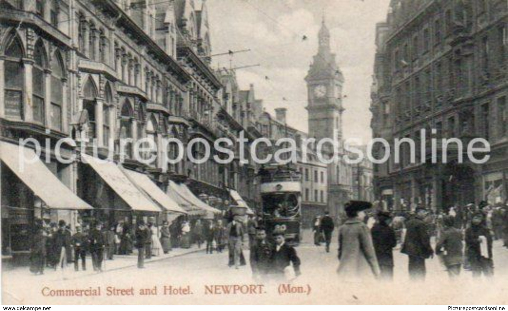 NEWPORT COMMERCIAL STREET AND HOTEL OLD B/W POSTCARD MONMOUTHSHIRE WALES TRAM - Monmouthshire