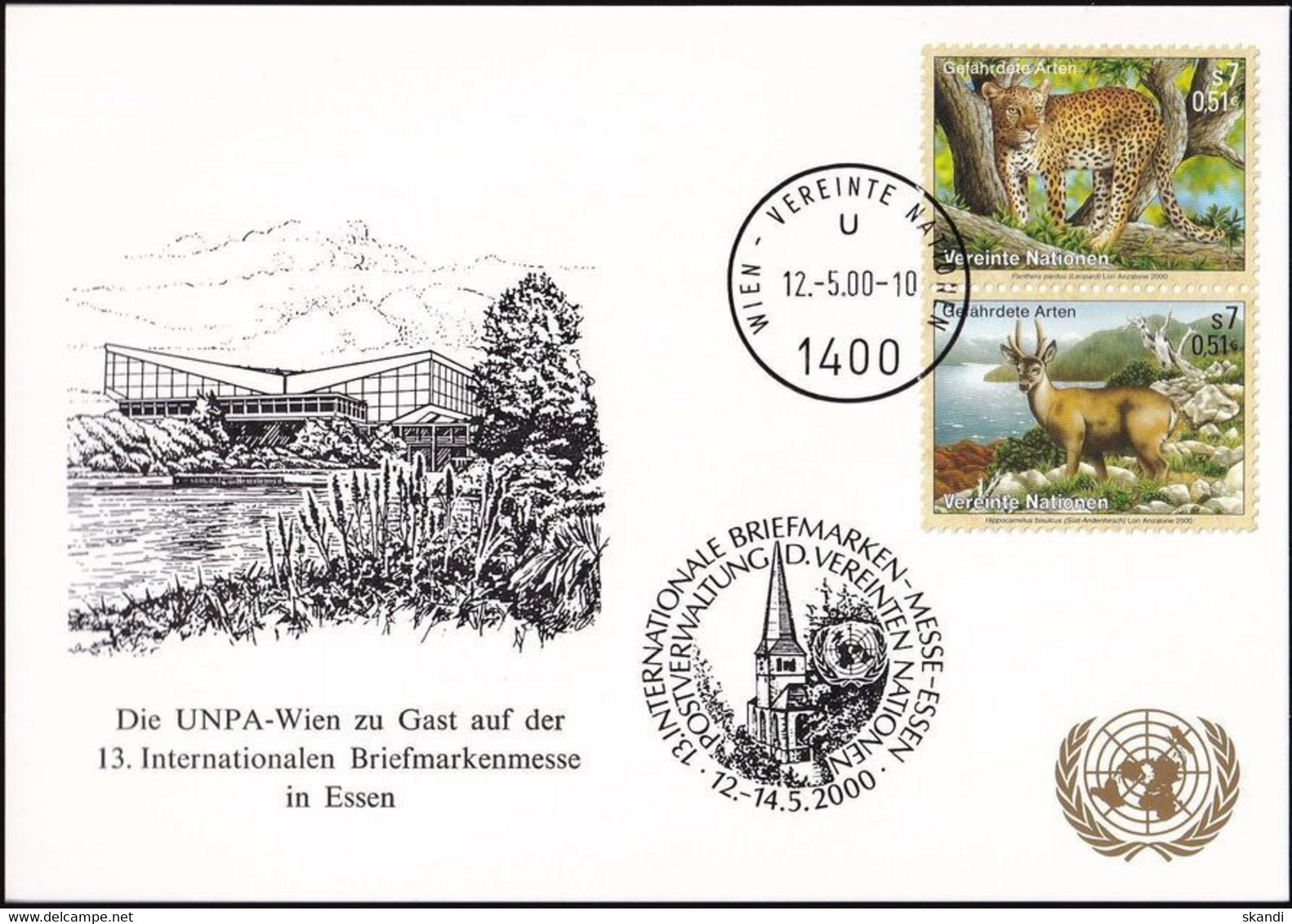 UNO WIEN 2000 Mi-Nr. 213 WEISSE KARTE - INT. BRIEFMARKENMESSE ESSEN 12.05.2000 - Briefe U. Dokumente