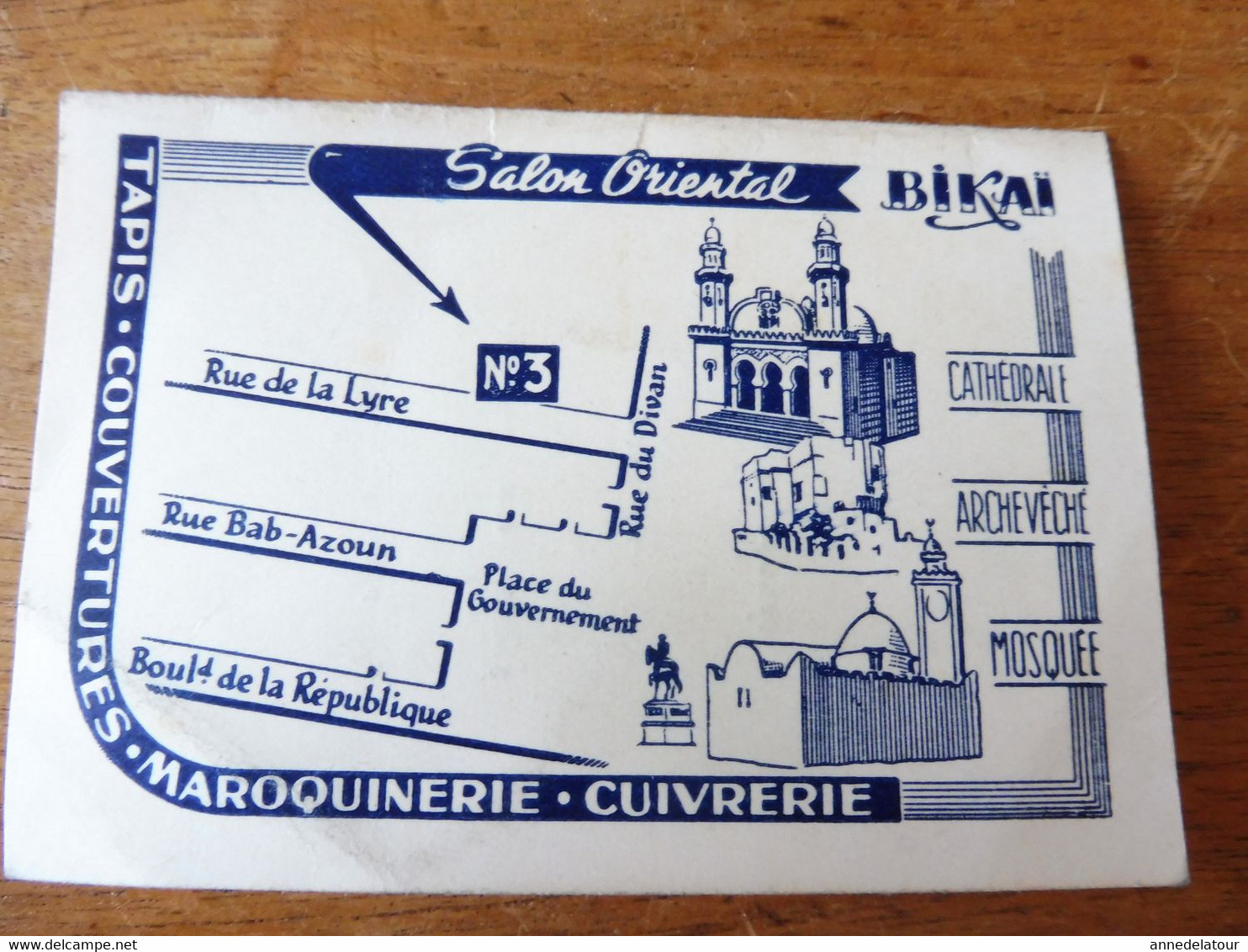 Carte de vœux ancienne   émise par  BIKAÏ  3 rue de la Lyre à Alger  TAPIS- COUVERTURES - MAROQUINERIE - CUIVRERIE