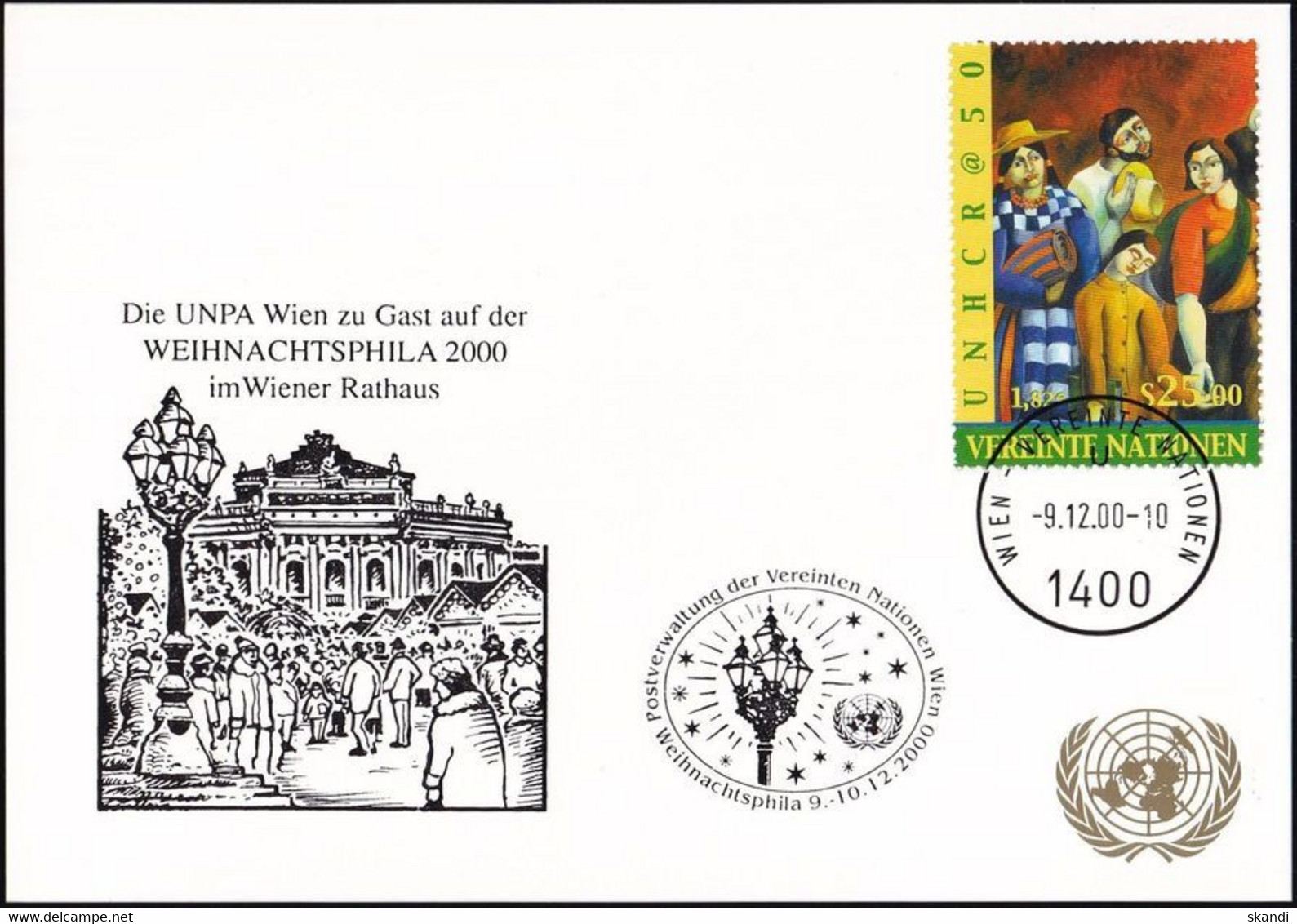 UNO WIEN 2000 Mi-Nr. 224 WEISSE KARTE - WEIHNACHTSPHILA WIEN 09.12.2000 - Lettres & Documents