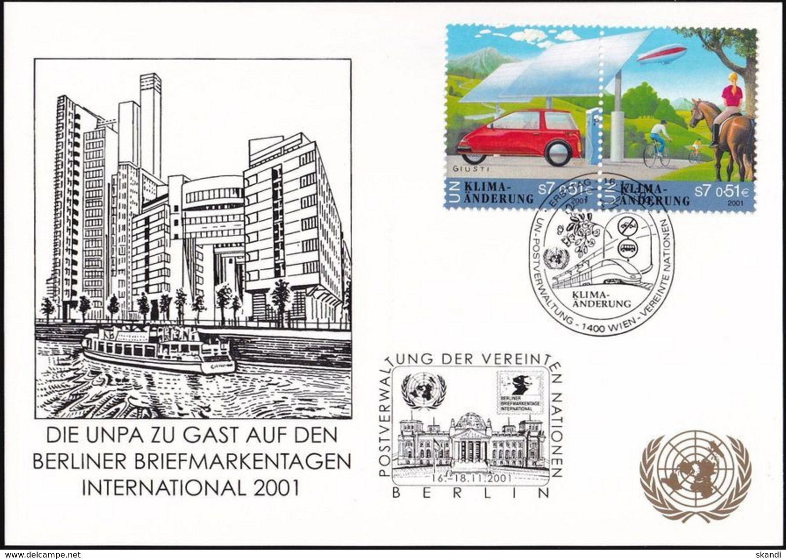 UNO WIEN 2001 Mi-Nr. 234 WEISSE KARTE - INT. BRIEFMARKENTAGE BERLIN 16.11.2001 - Covers & Documents