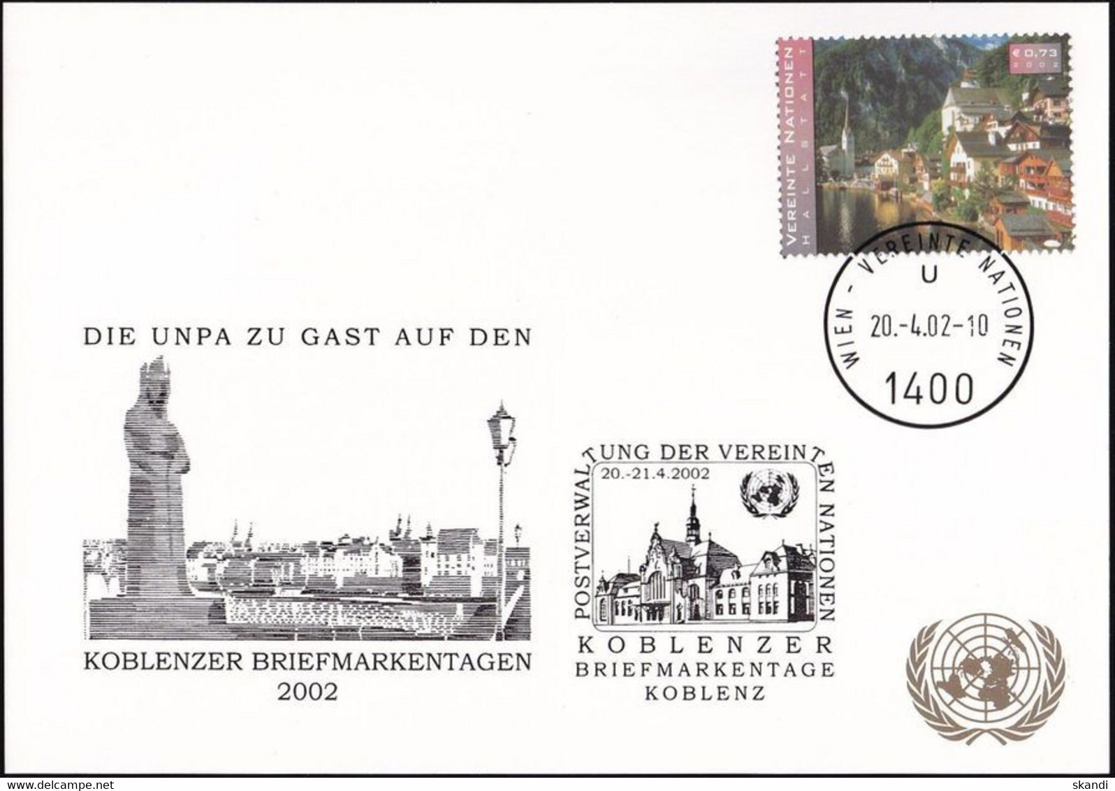 UNO WIEN 2002 Mi-Nr. 239 WEISSE KARTE - BRIEFMARKENTAGE KOBLENZ 20.04.2002 - Storia Postale