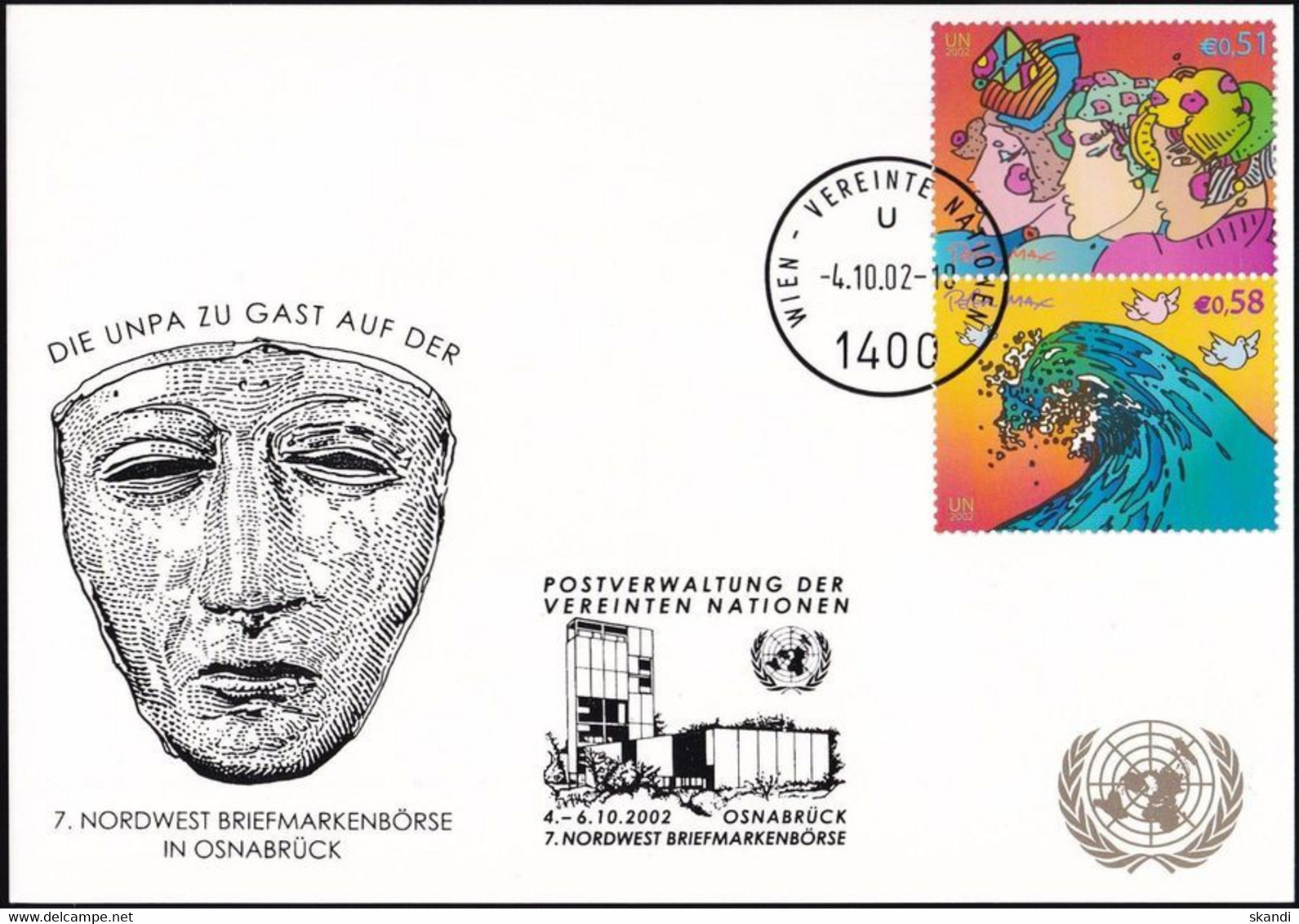 UNO WIEN 2002 Mi-Nr. 245 WEISSE KARTE - NORDWEST BRIEFMARKENBÖRSE OSNABRÜCK 04.10.2002 - Covers & Documents