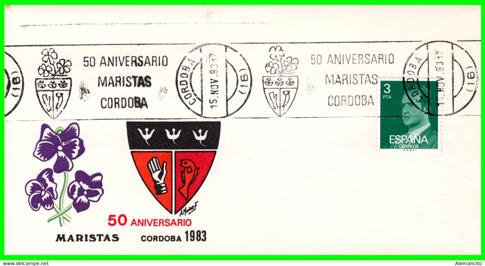 SOBRE EXPOSICION 50 ANIVERSARIO MARISTAS DE CORDOBA CON MATASELLO DE CORDOBA AÑO 1983 - Sonstige & Ohne Zuordnung