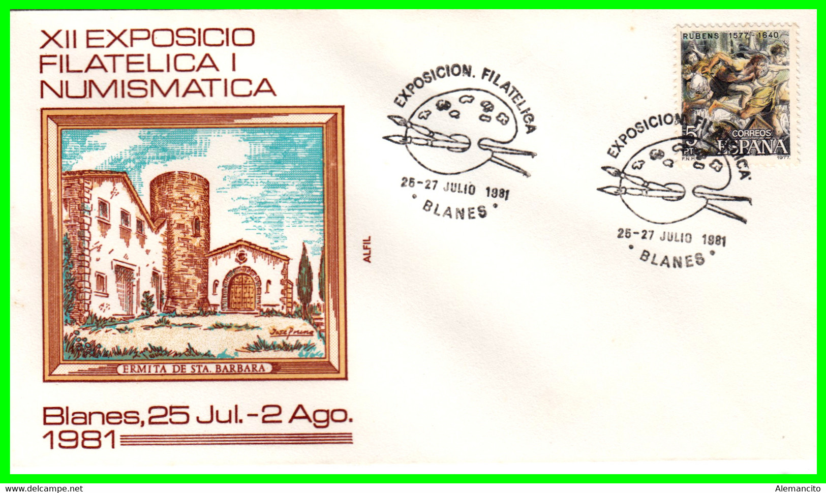 SOBRE EXPOSICION DE FILATELIA Y NUMISMATICA BLANES  CON MATASELLO DE BLANES AÑO 1981 - Altri & Non Classificati