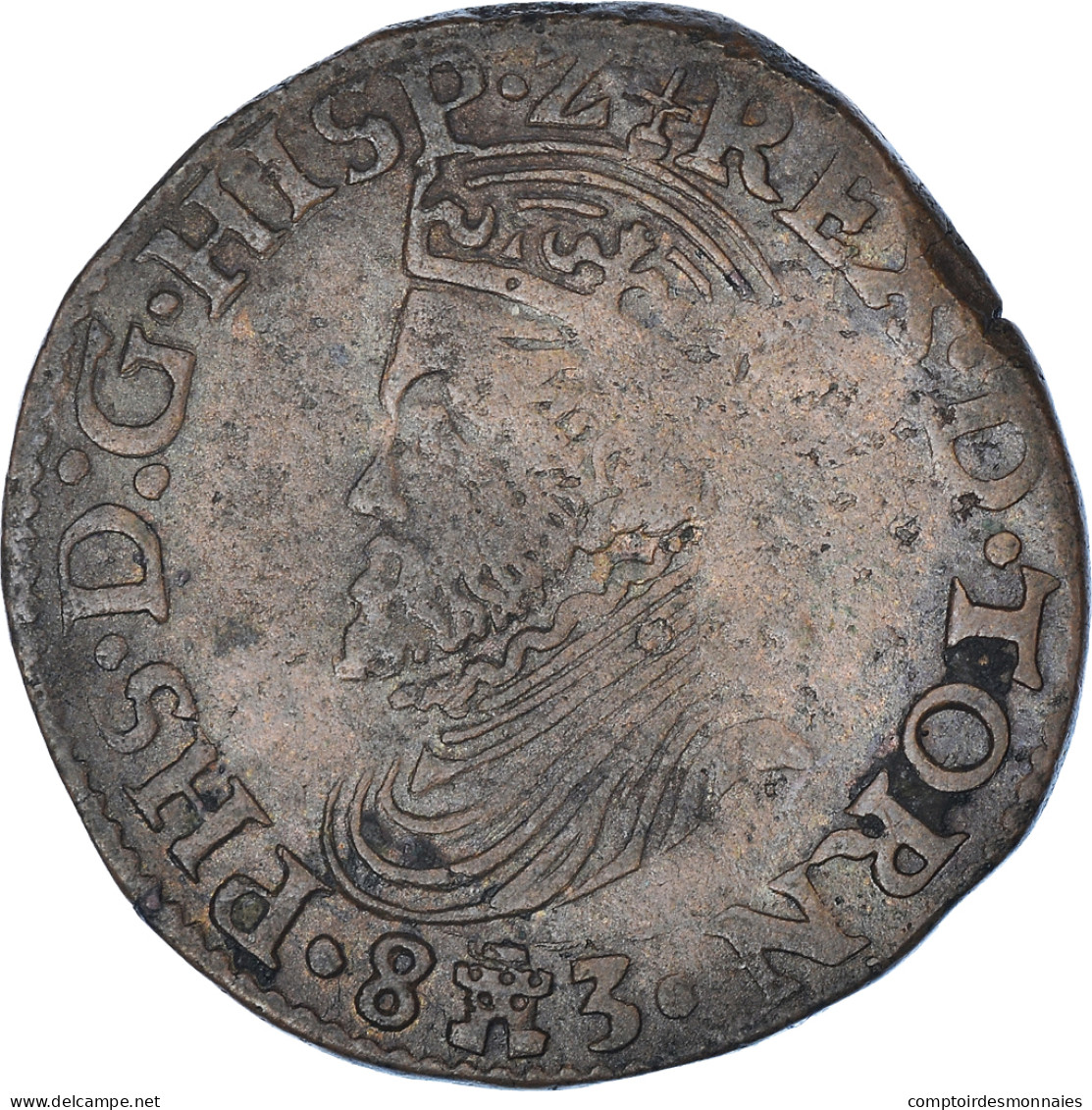 Monnaie, Pays-Bas Espagnols, Philippe II, Liard, 1583, Tournai, TB+, Cuivre - Pays Bas Espagnols