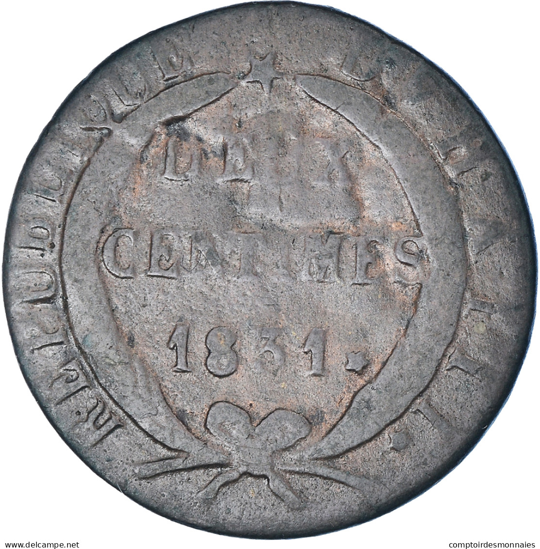 Monnaie, Haïti, 2 Centimes, 1831 / AN 28, TB, Cuivre, KM:A22 - Haïti