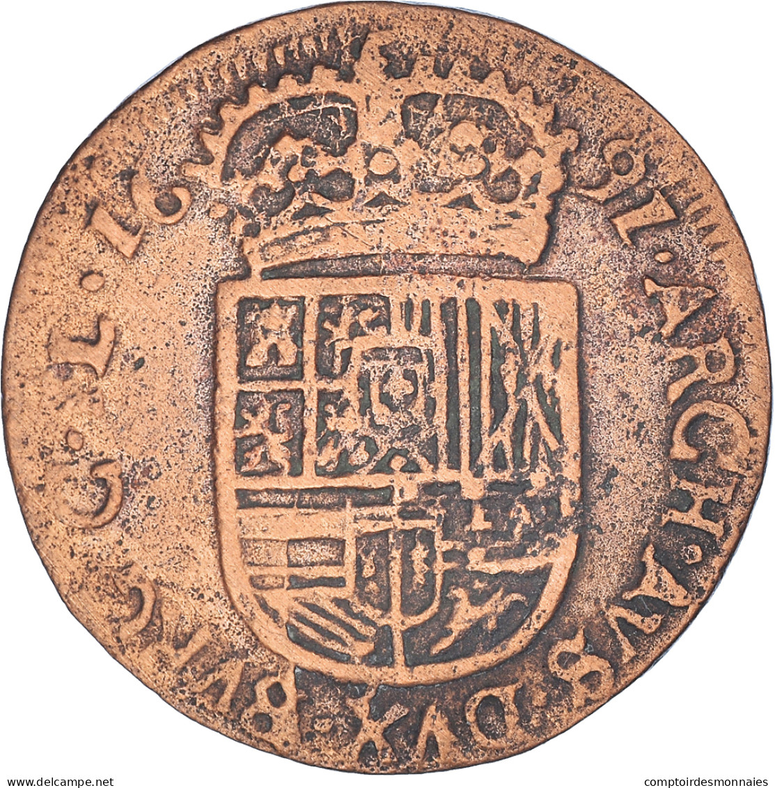 Monnaie, Pays-Bas Espagnols, Flandre, Charles II, Liard, 12 Mites, 1692, Bruges - Spanish Netherlands