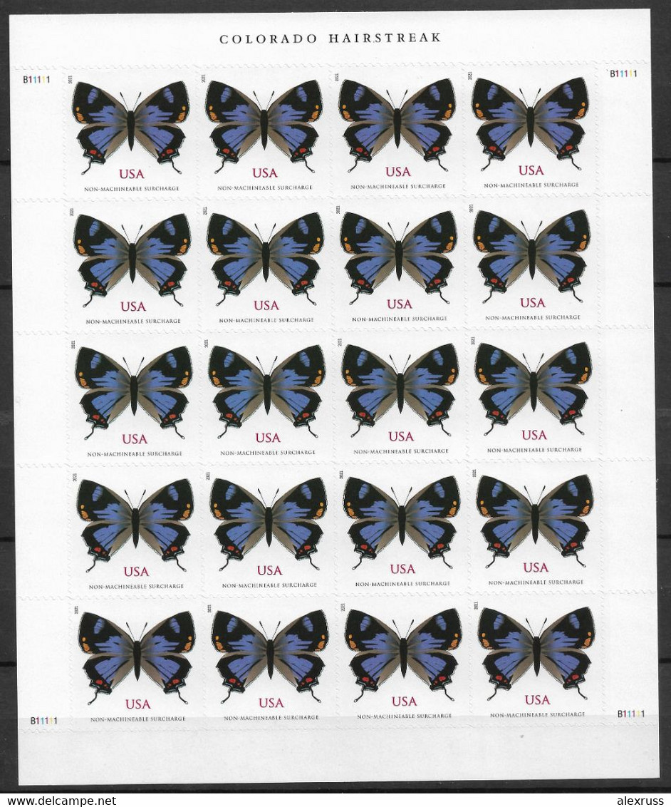 US 2021, Colorado Hairstreak Butterfly 99c, Sheet Of 20 Stamps, Scott # 5568, LUXE MNH** - Fogli Completi