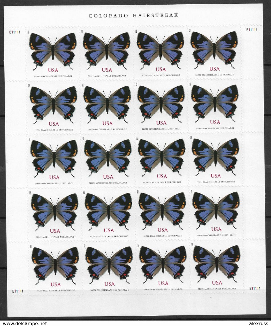 US 2021, Colorado Hairstreak Butterfly 99c, Sheet Of 20 Stamps, Scott # 5568, LUXE MNH** - Ganze Bögen