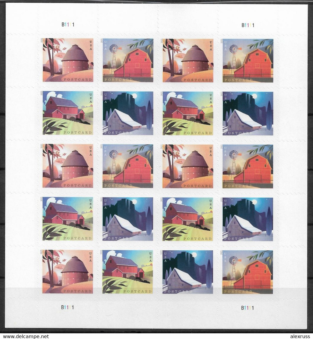 US 2021, Barns Postcard Stamps, Sheet Of 20 Forever Stamps, LUXE MNH** - Sheets