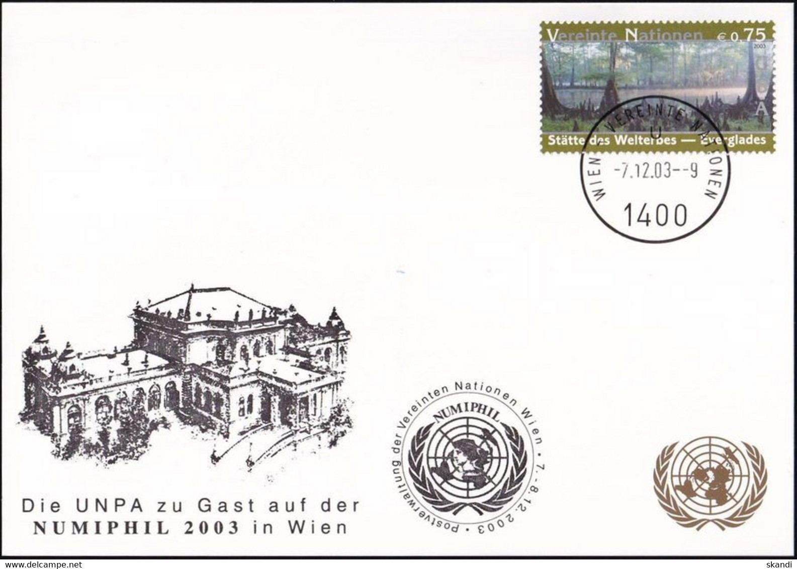 UNO WIEN 2003 Mi-Nr. 258 WEISSE KARTE - NUMIPHIL WIEN 07.12.2003 - Covers & Documents