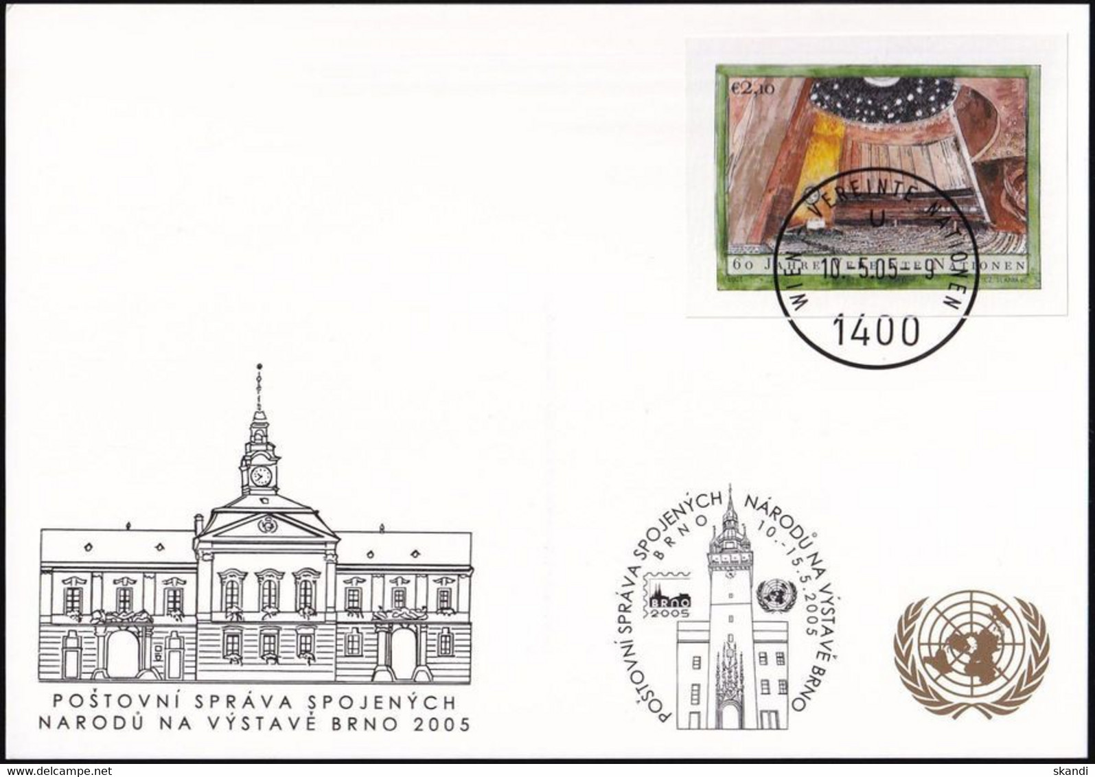 UNO WIEN 2005 Mi-Nr. 269 WEISSE KARTE - BRIEFMARKENAUSSTELLUNG BRÜNN 10.05.2005 - Cartas & Documentos