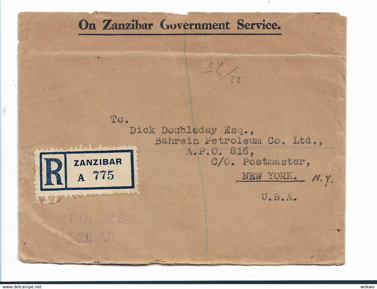 Zan028 / ZANZIBAR - Dynastie Al Bisaid.- 200 Jahre An Der Macht. Einschreiben Mit 5 Marken Nach USA - Zanzibar (...-1963)