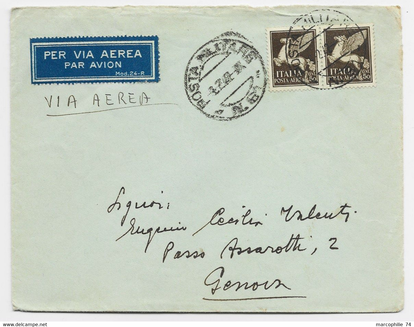 ITALIA PA 50C PAIRE LETTERA LETTRE COVER AEREA POSTA MILITAIRE 6.2.1942 TO GENOVA - Storia Postale (Posta Aerea)