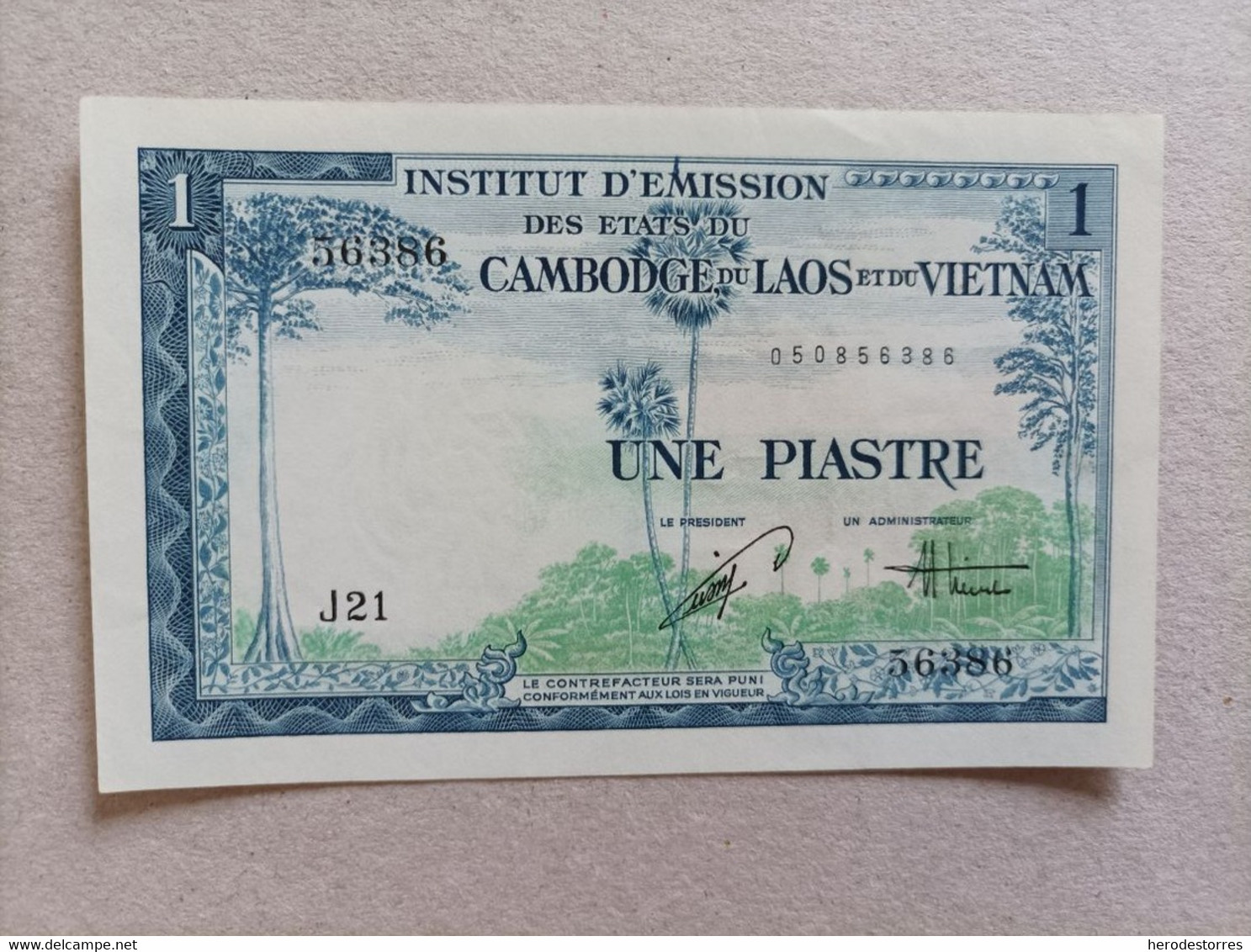 Billete De FRENCH INDO-CHINA De 1 Piastre, Año 1954, UNC - Indochine