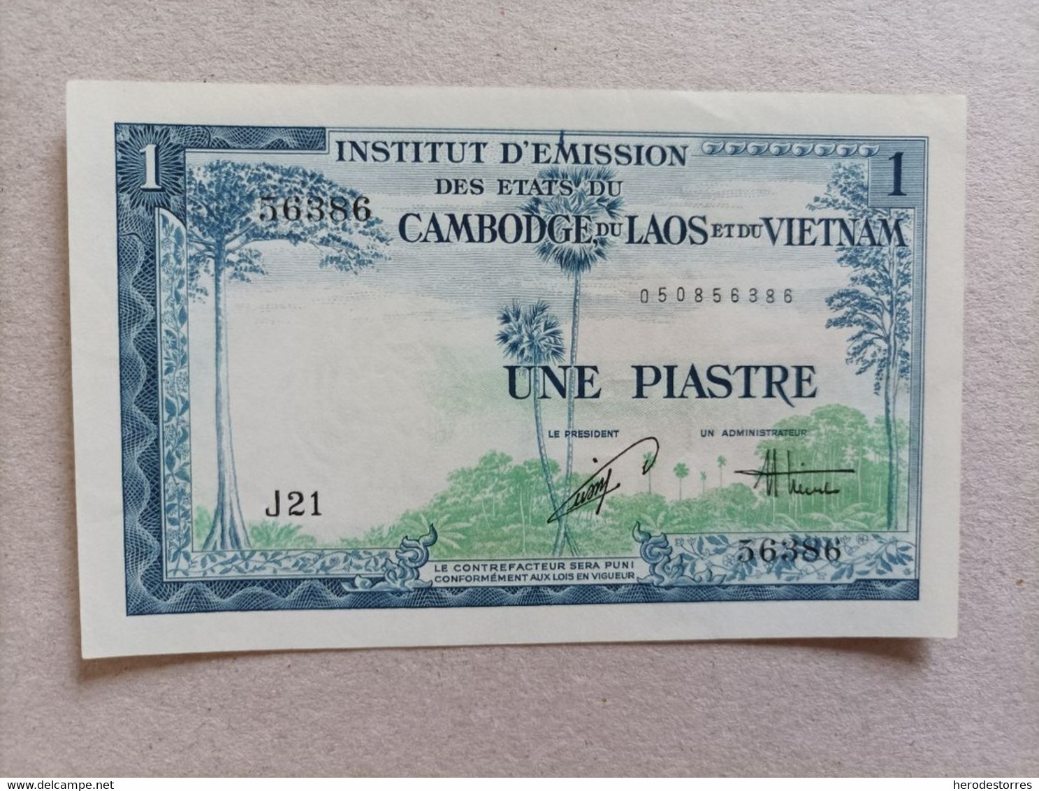 Billete De FRENCH INDO-CHINA De 1 Piastre, Año 1954, UNC - Indocina