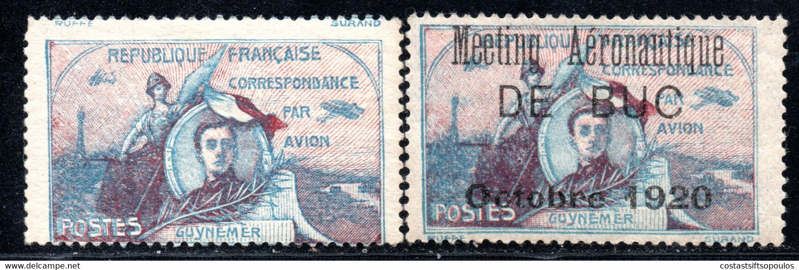 919.FRANCE,1920 GUYNEMER&DE BUC AIRMAIL LABELS Y.T. 1.2 MNH - Sonstige & Ohne Zuordnung