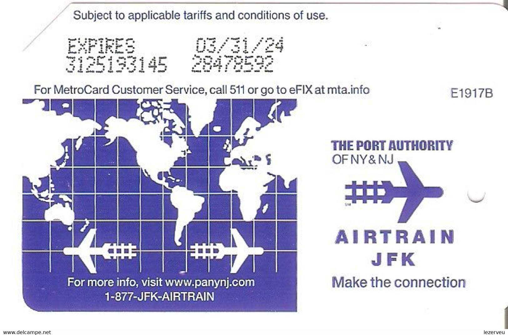 TITRE DE TRANSPORT METRO SUBWAY NEW YORK  TICKET AEROPORT AIRTRAIN JFK - Wereld