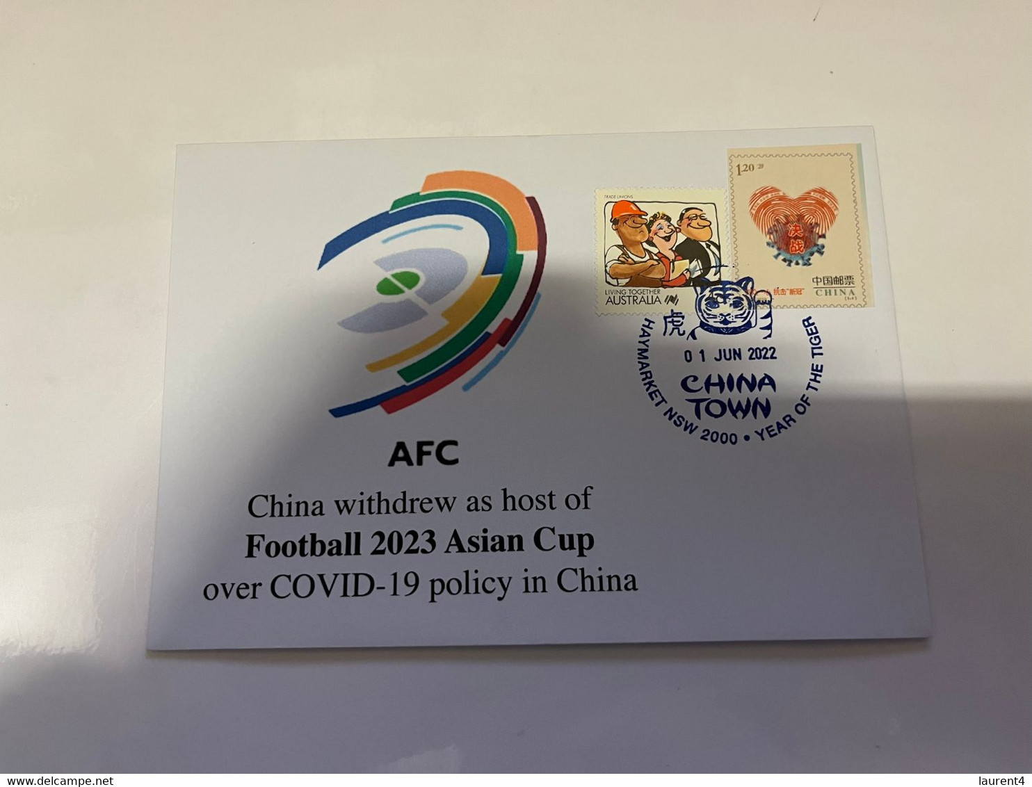 (1 G 55)  China Withdraw As Host Off Football 2023 Asian Cup Over COVID-19 Zero Policy - With OZ + China Stamps - Coppa Delle Nazioni Asiatiche (AFC)