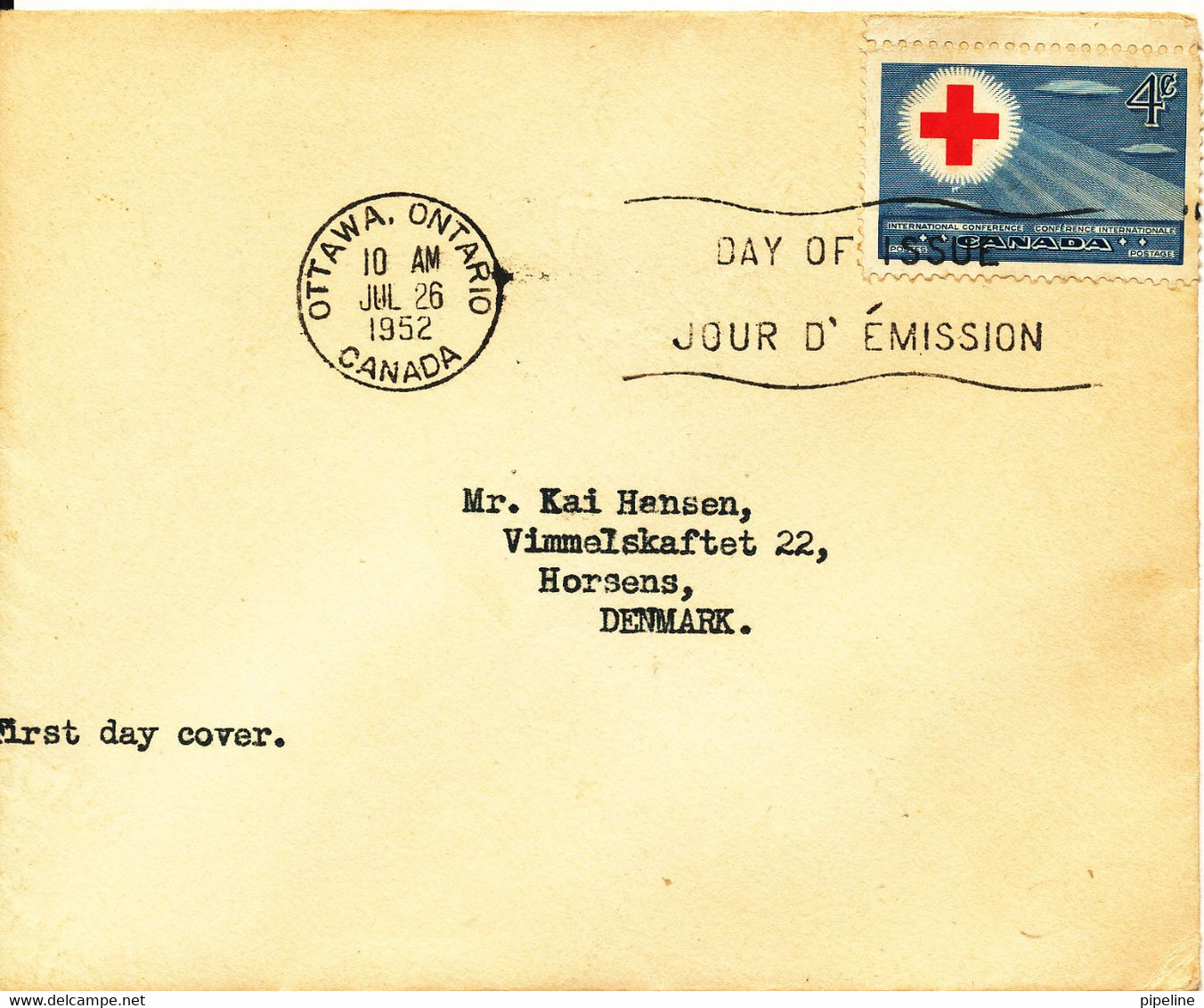 Canada FDC 26-7-1952 RED CROSS Sent To Denmark - 1952-1960