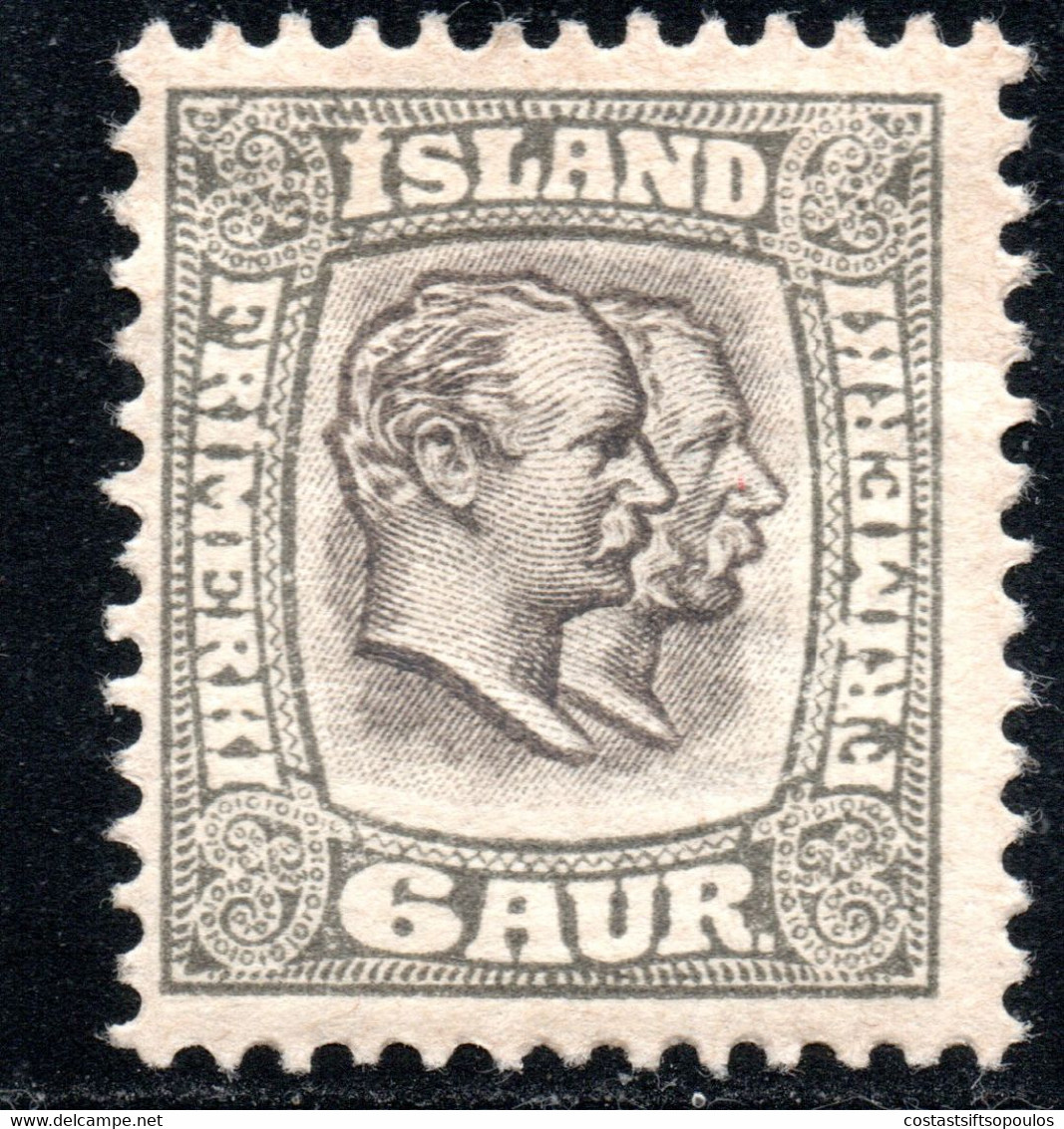 924.ICELAND,1907 CHRISTIAN IX & FREDERICK VIII 6 A.# 75 MH - Unused Stamps