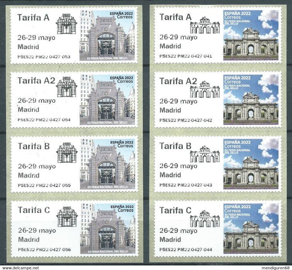 ESPAGNE SPANIEN SPAIN ESPAÑA 2022 ETIQUETA ATM: 52TH NATIONAL STAMP FAIR - FERIA DEL SELLO (MADRID) SET 8V MNH - Servicios