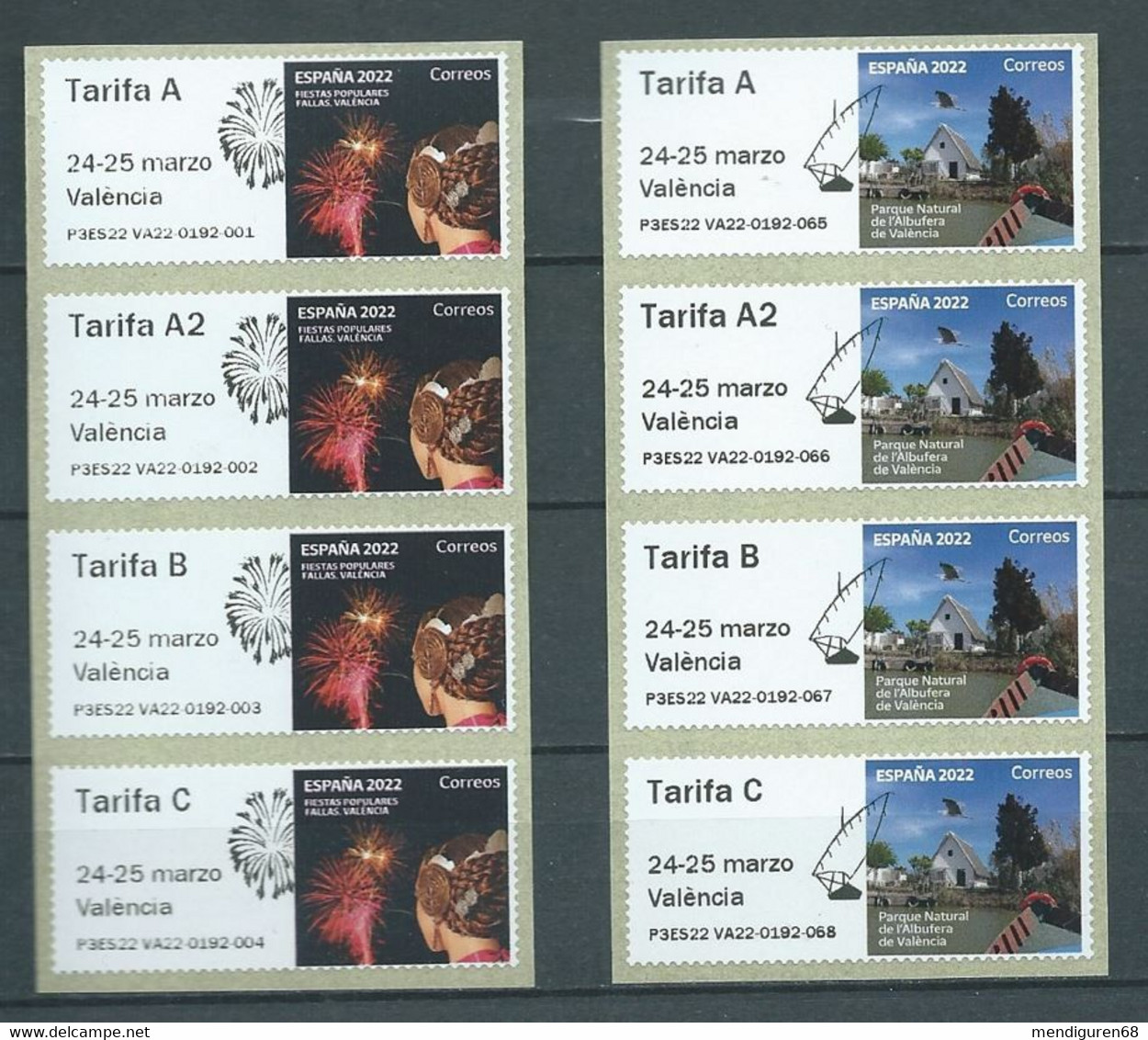 ESPAGNE SPANIEN SPAIN ESPAÑA 2022 ETIQUETA ATM: ALBUFERA-FALLAS (VALENCIA) SET 8V MNH - Officials